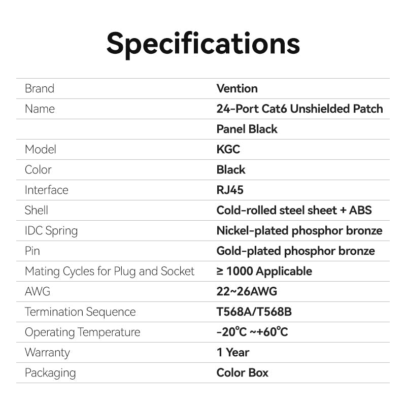 Vention 24-port Cat6 Unshielded Patch Panel