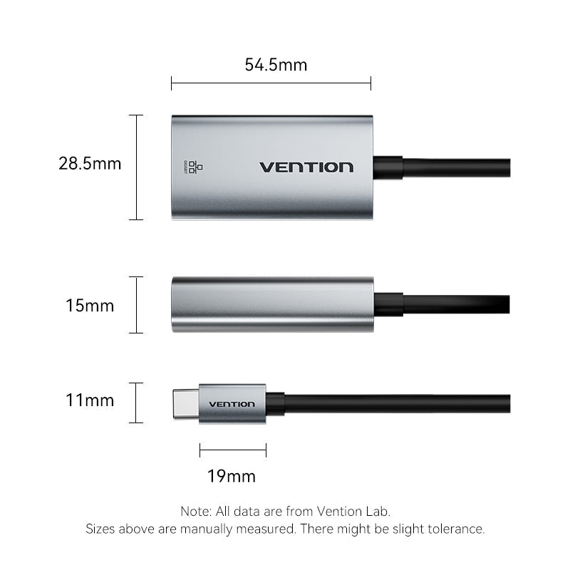 Vention USB-C to Gigabit Ethernet Adapter 0.15M Gray Aluminum Alloy Type