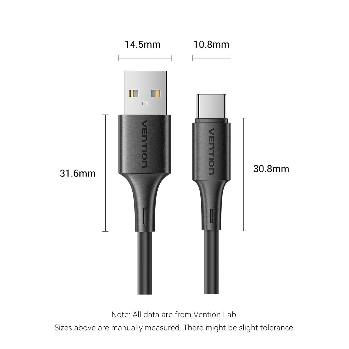 Vention USB 2.0 A Male to C Male 3A Cable 0.25M Black PVC Type