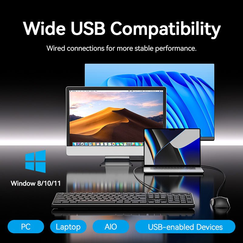Vention USB Wired Full-Sized Silent Keyboard and Mouse Combo Black Slim Type