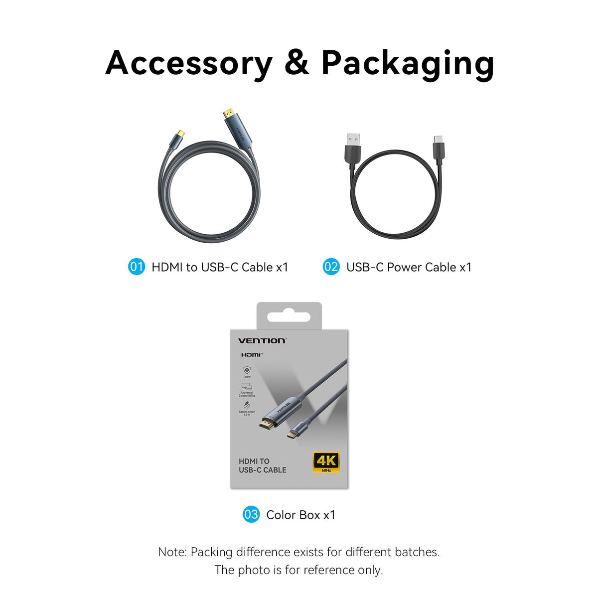 Vention HDMI Male to USB-C Male 4K HD Cable with Power Supply Gray Metal Type
