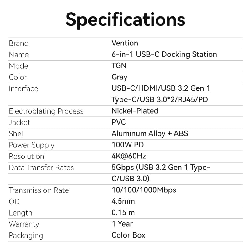Vention 6-in-1 USB-C Docking Station