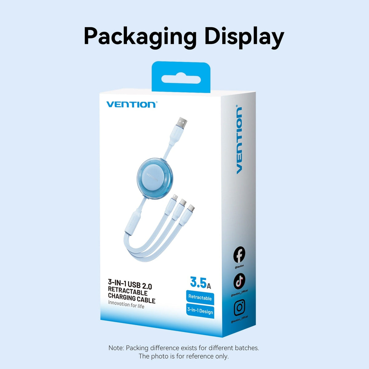 Vention 3-in-1 USB 2.0 Retractable Charging Cable