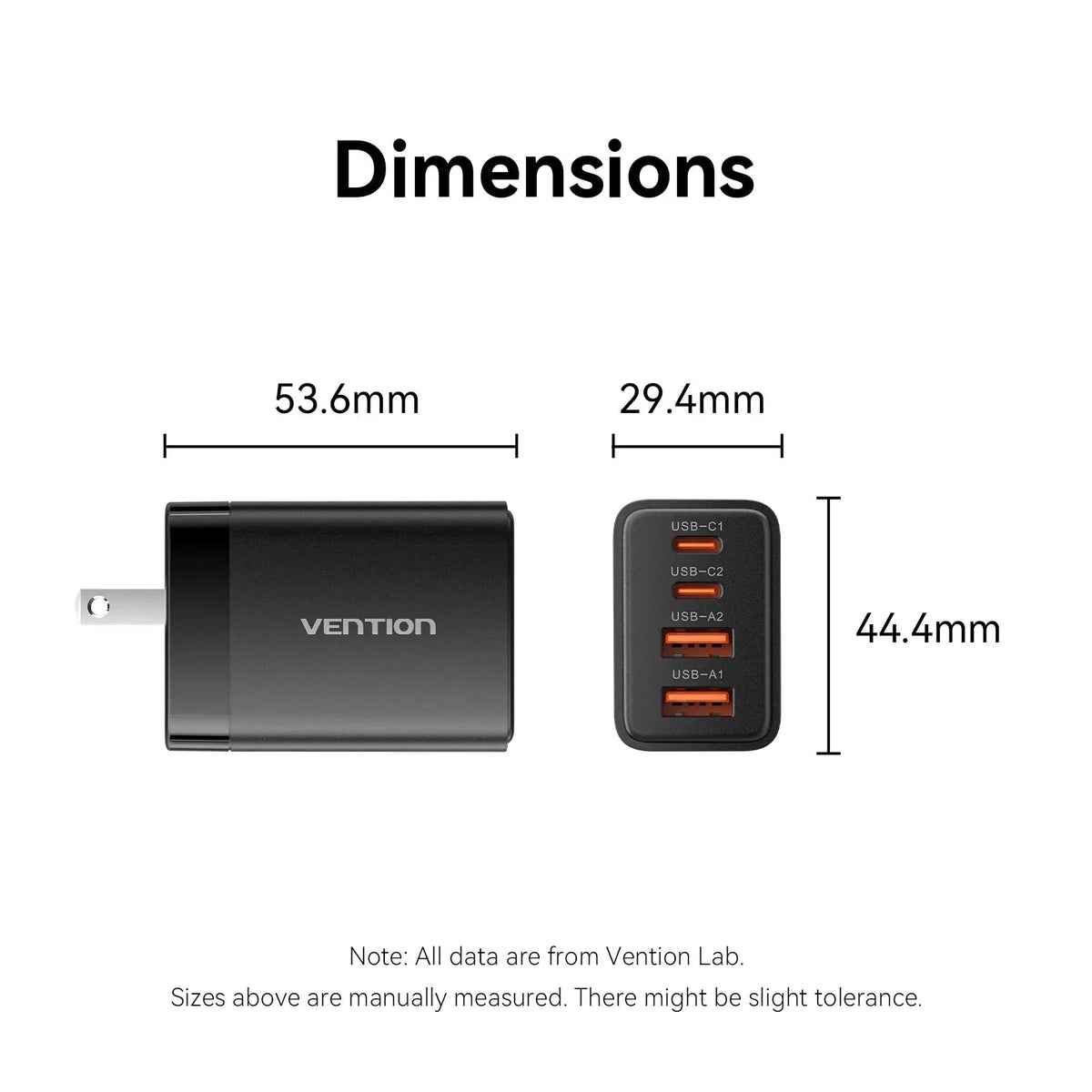 Vention 4-Port USB (C + C + A + A) GaN Charger (30W/20W/18W/18W) US Plug