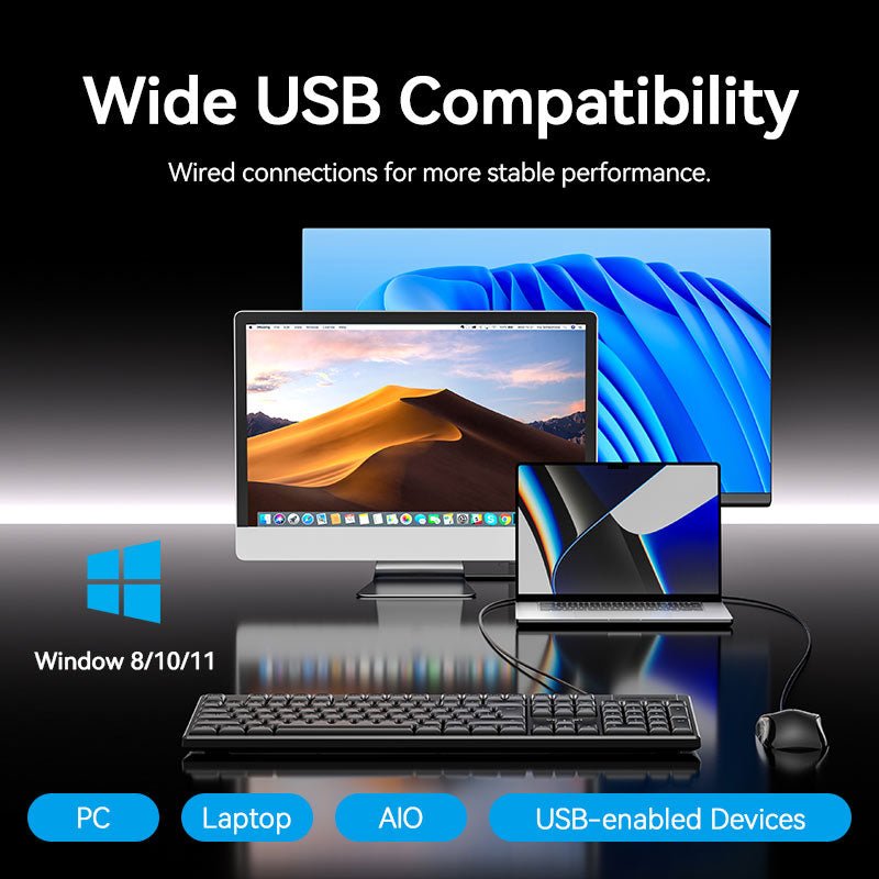 Vention USB Wired Full-Sized Silent Keyboard and Mouse Combo Black Slim Type - Spanish Layout