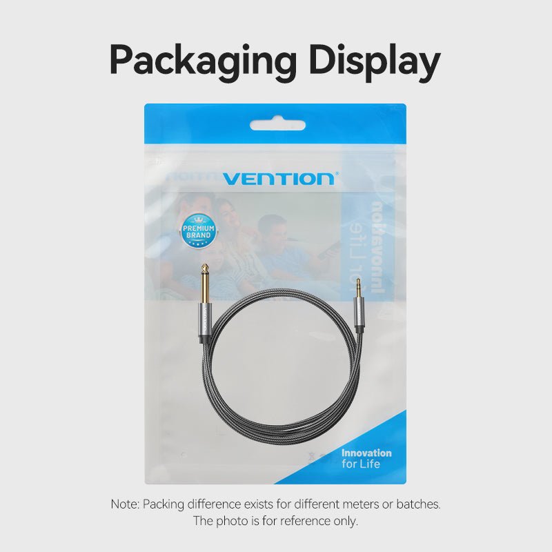 Vention Nylon Braided 3.5mm TRS Male to 6.35mm TS Male Audio Cable 1M Gray Aluminum Alloy Type