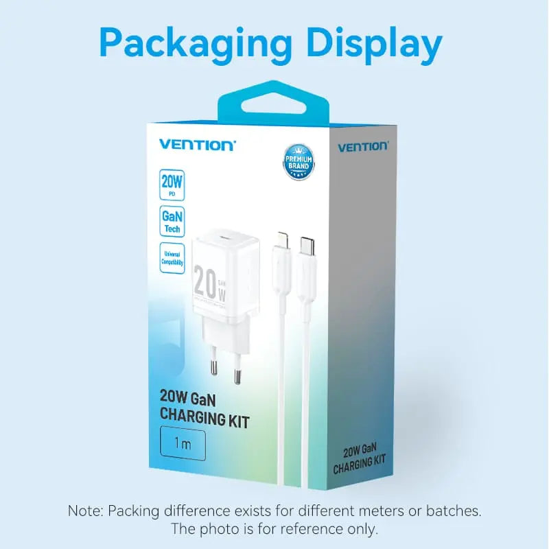 Vention 1-Port USB-C GaN Charger (20W) with USB-C to USB-C Cable