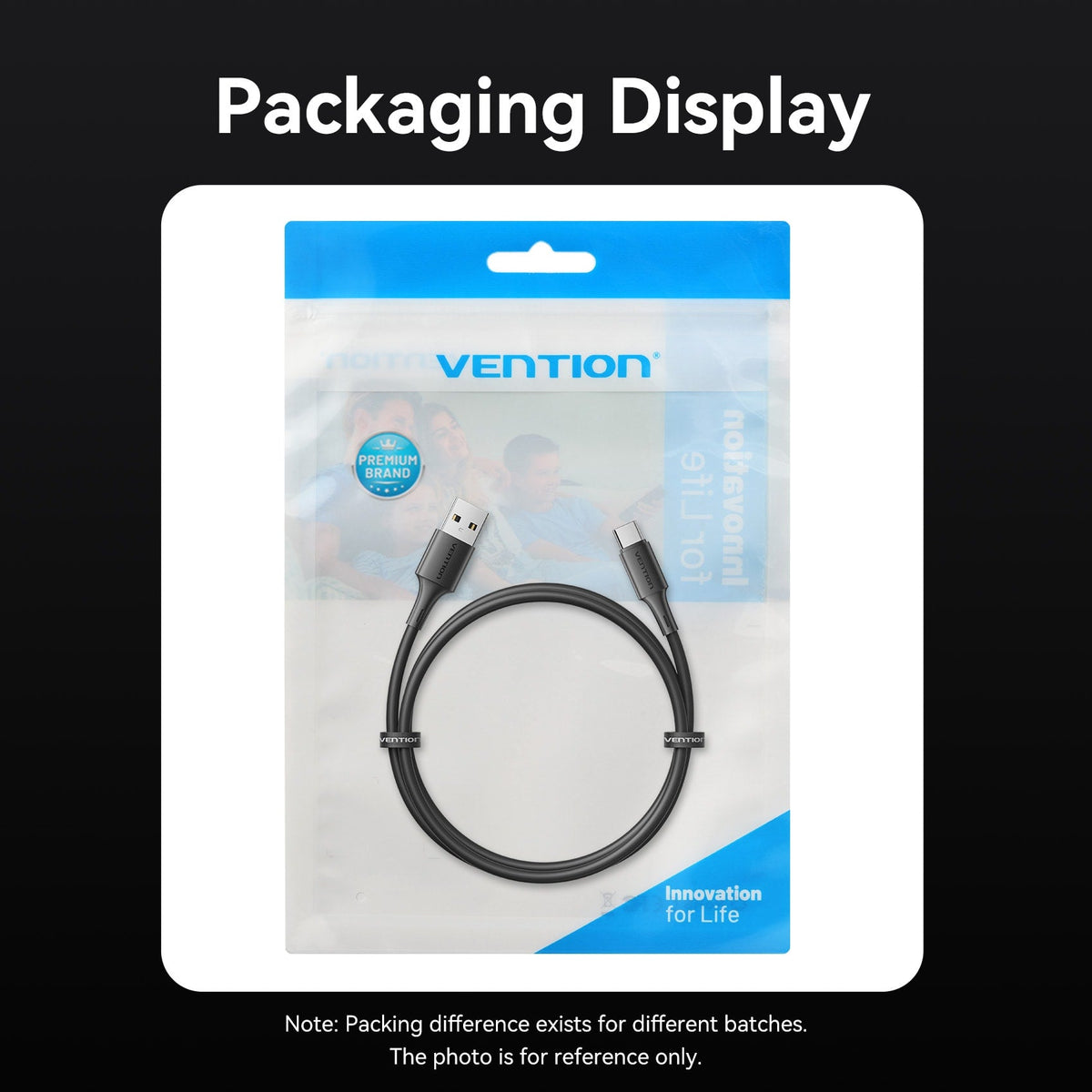Vention USB 2.0 A Male to C Male 3A Cable 0.25M Black PVC Type