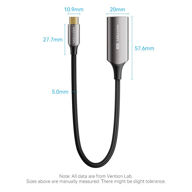 Vention Cotton Braided USB-C to HDMI™ 8K Converter 0.25M Black Zinc Alloy Type