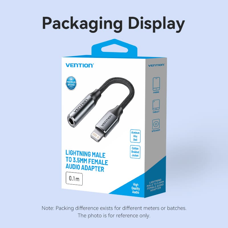 Vention Cotton Braided Lightning Male to 3.5MM Earphone Jack Adapter Aluminum Alloy Type