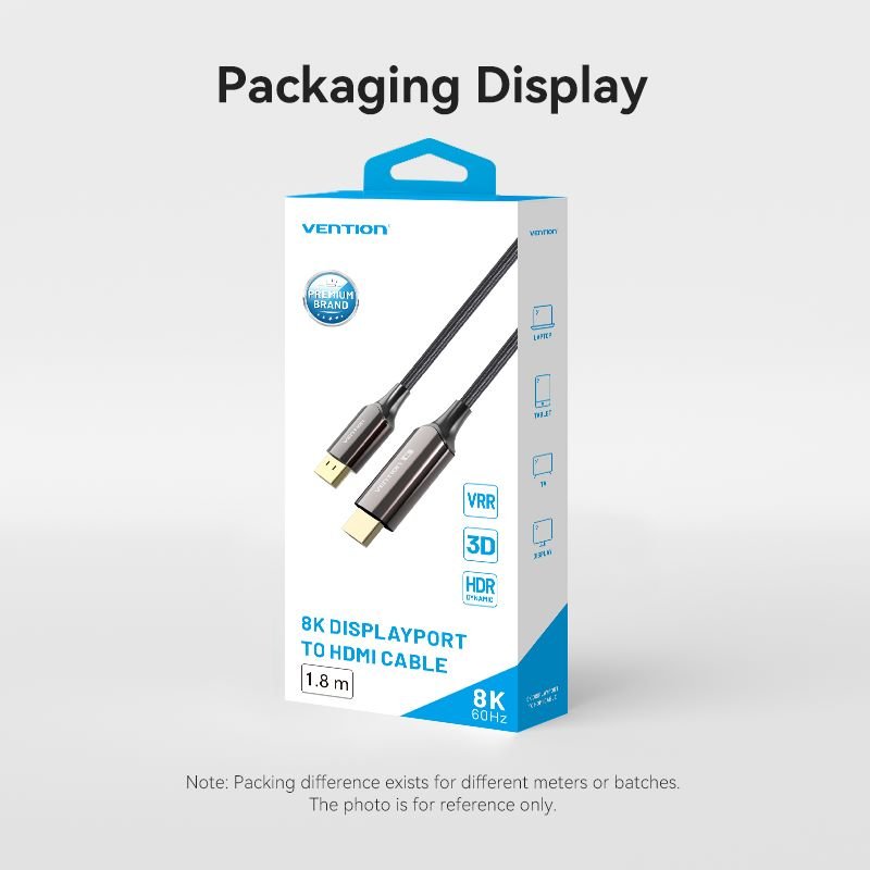 Vention Cotton Braided 8K DisplayPort Male to HDMI™ Male Cable 1.8M Black Zinc Alloy Type