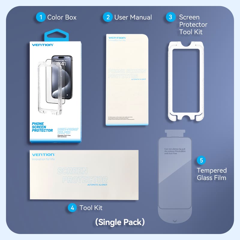 Vention HD Tempered Glass Screen Protector for iPhone 15 with Dust-Free Installation Tool