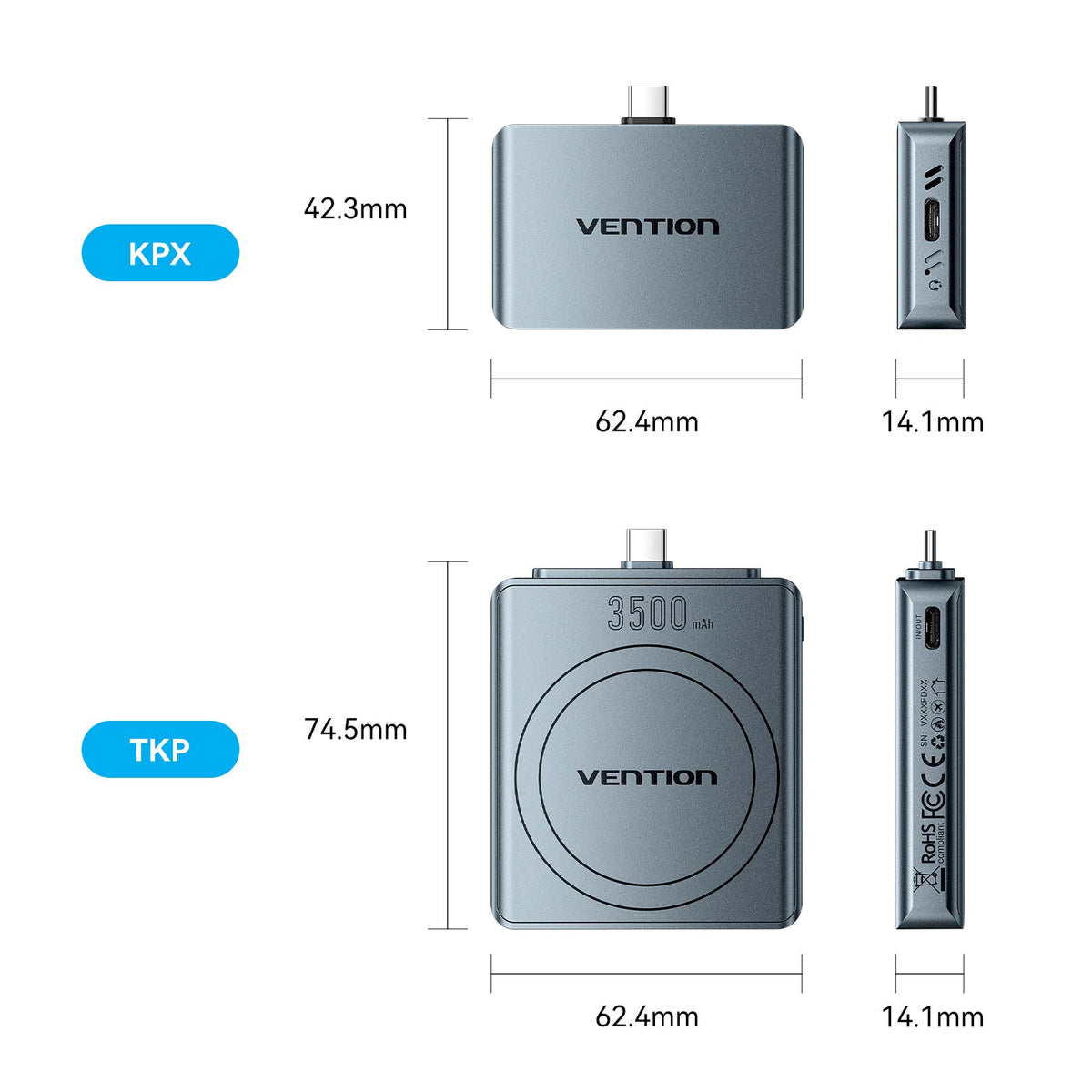 Vention Cable-Free M.2 NVMe SSD Enclosure+ 3500mAh Power Bank