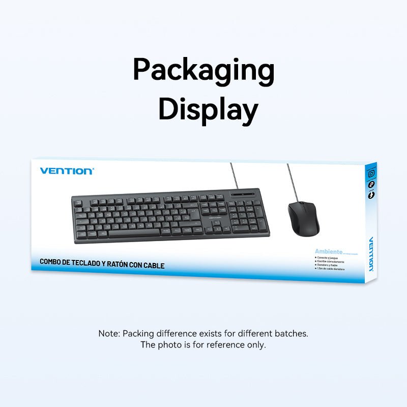 Vention USB Wired Full-Sized Silent Keyboard and Mouse Combo Black Slim Type - Spanish Layout