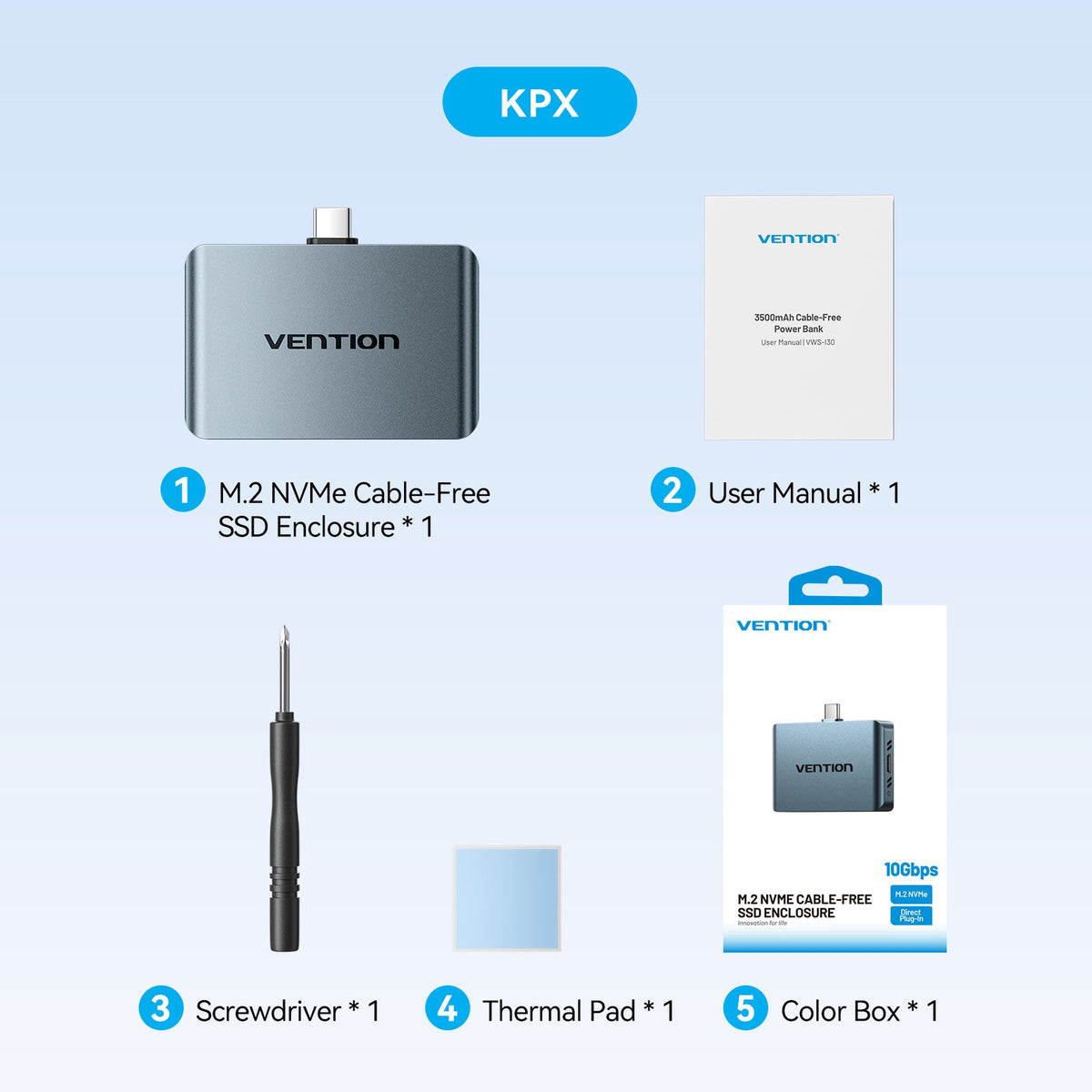 Vention Cable-Free M.2 NVMe SSD Enclosure+ 3500mAh Power Bank