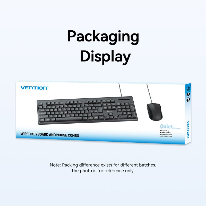 Vention USB Wired Full-Sized Silent Keyboard and Mouse Combo Black Slim Type