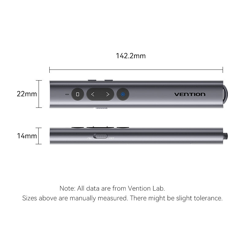 Vention Wireless PowerPoint Presentation Clicker with Red Laser Pointer – Gray