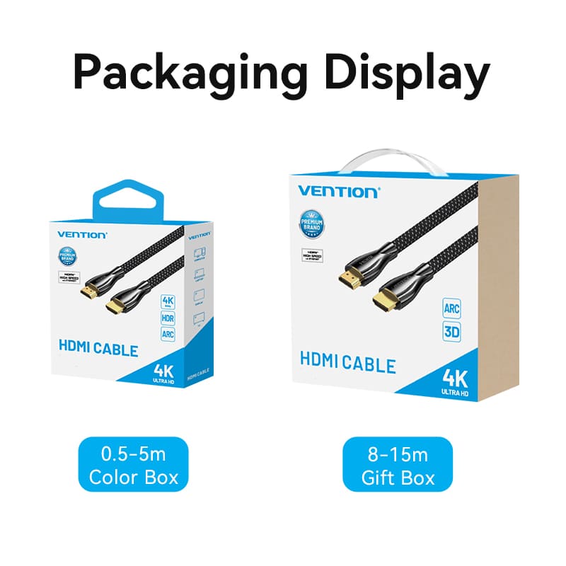 Vention Cotton Braided 4K HDMI™ Male to Male Cable Black Zinc Alloy Type
