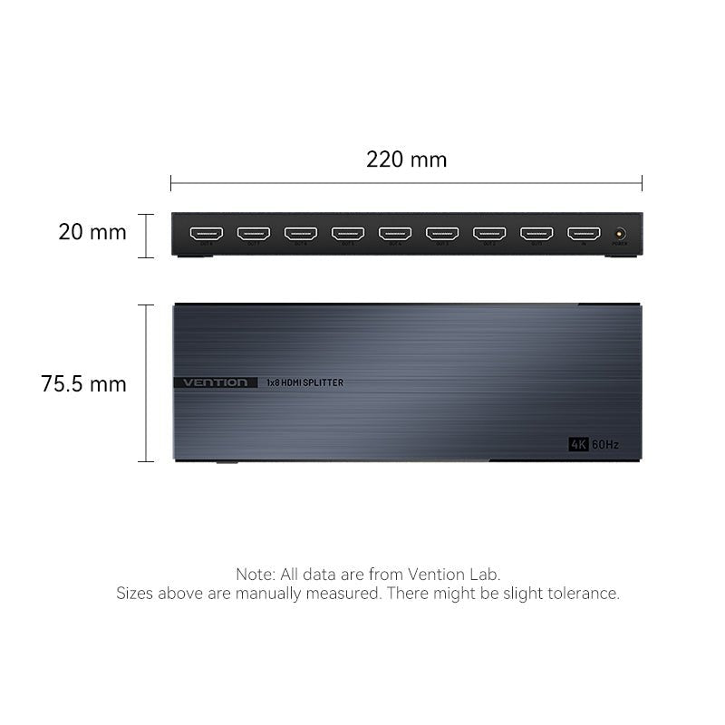 Vention 1-In & 8-Out HDMI™ Splitter 4K@60Hz Black Aluminum Alloy Type EU Standard