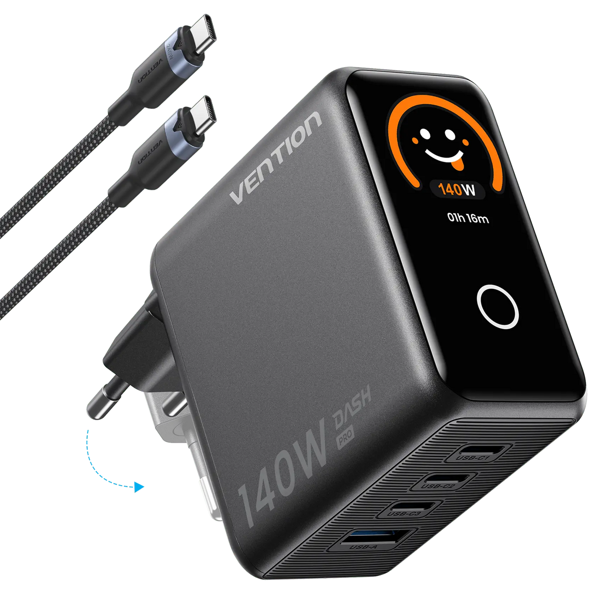 DASH PRO 140W 4-Port GaN5.0 Charger with Smart Display