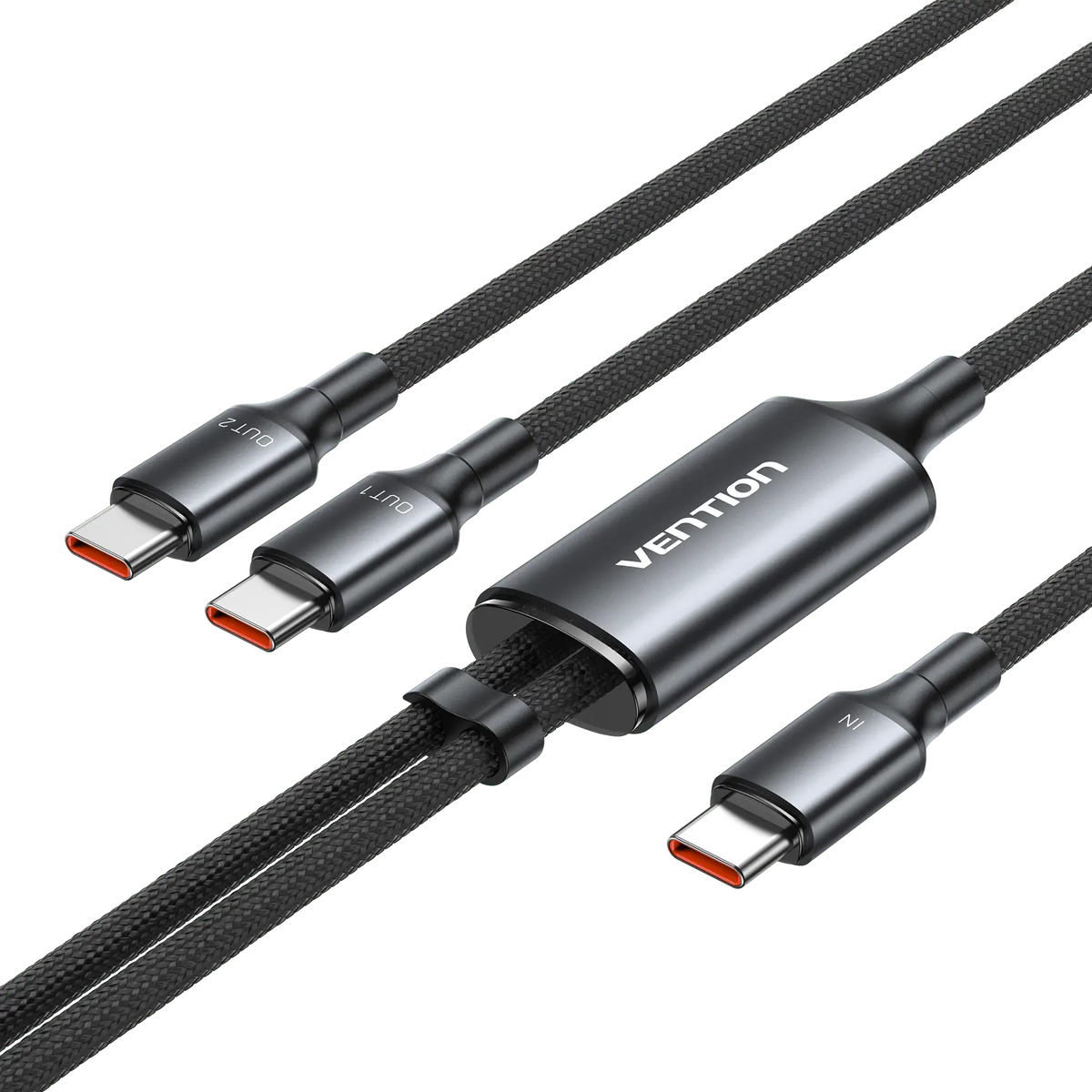 Vention USB 2.0 Type-C Male to 2 Type-C Male 5A Cable Black Aluminum Alloy Type