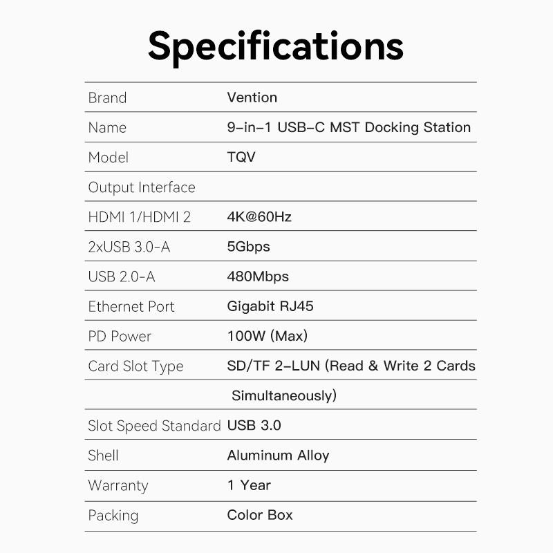 Vention 9-in-1 USB-C MST Docking Station
