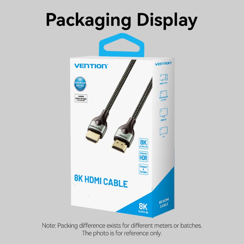 Vention Cotton Braided Ultra Thin HDMI™-A Male to Male HD Cable 8K Green Aluminum Alloy Type