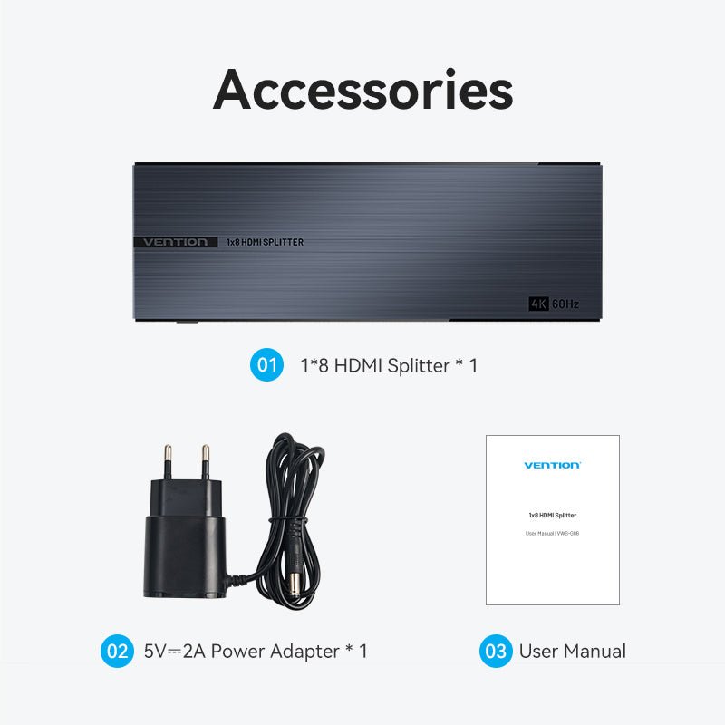 Vention 1-In & 8-Out HDMI™ Splitter 4K@60Hz Black Aluminum Alloy Type EU Standard