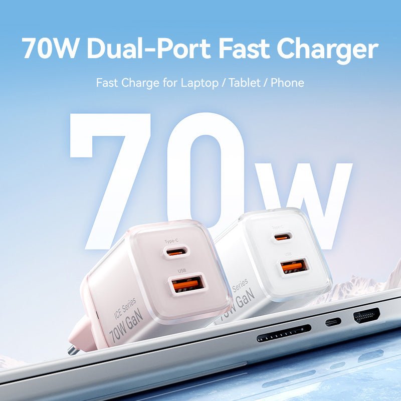 Vention 2-Port USB (C + A) GaN Charger (70W/22.5W) EU-Plug Transparent Gray