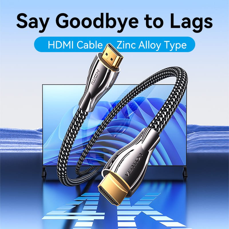 Vention Cotton Braided 4K HDMI™ Male to Male Cable Black Zinc Alloy Type