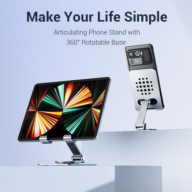 Vention Articulating Desk Phone Stand with 360° Rotatable Base Gray Aluminium Alloy Type