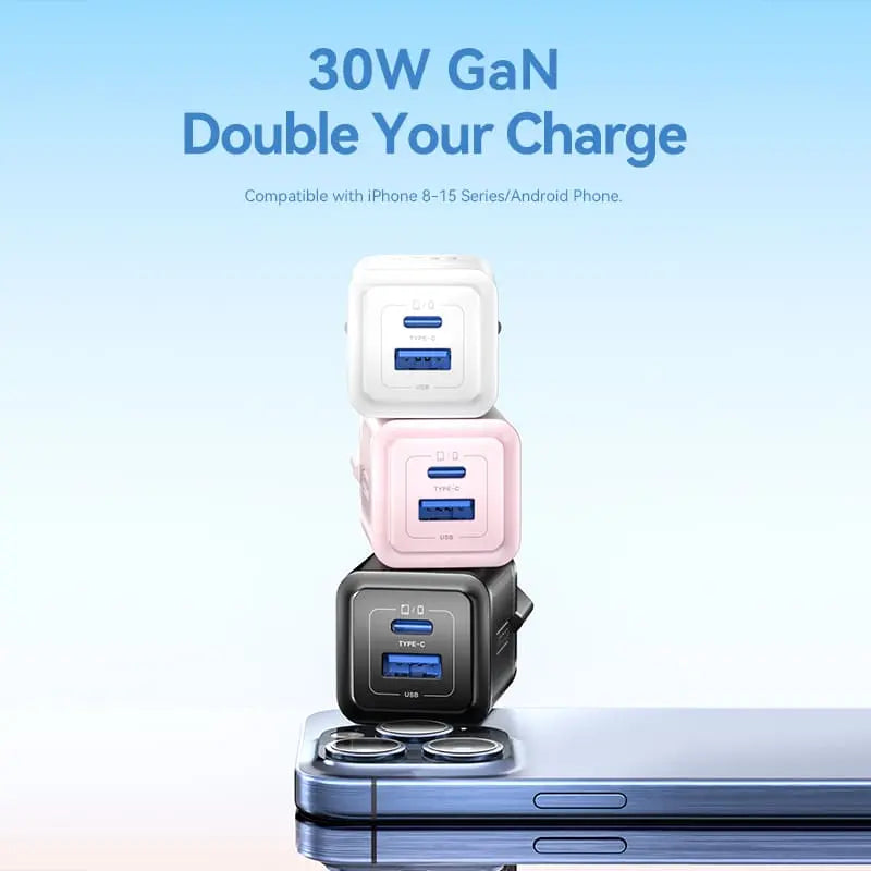 Vention 2-Port USB (C+A) GaN Charger (30W/30W) EU-Plug