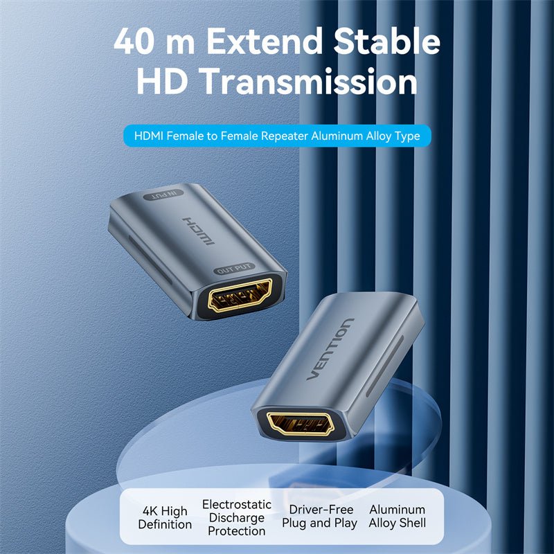 Vention HDMI™ Female to Female Repeater Gray Aluminum Alloy Type