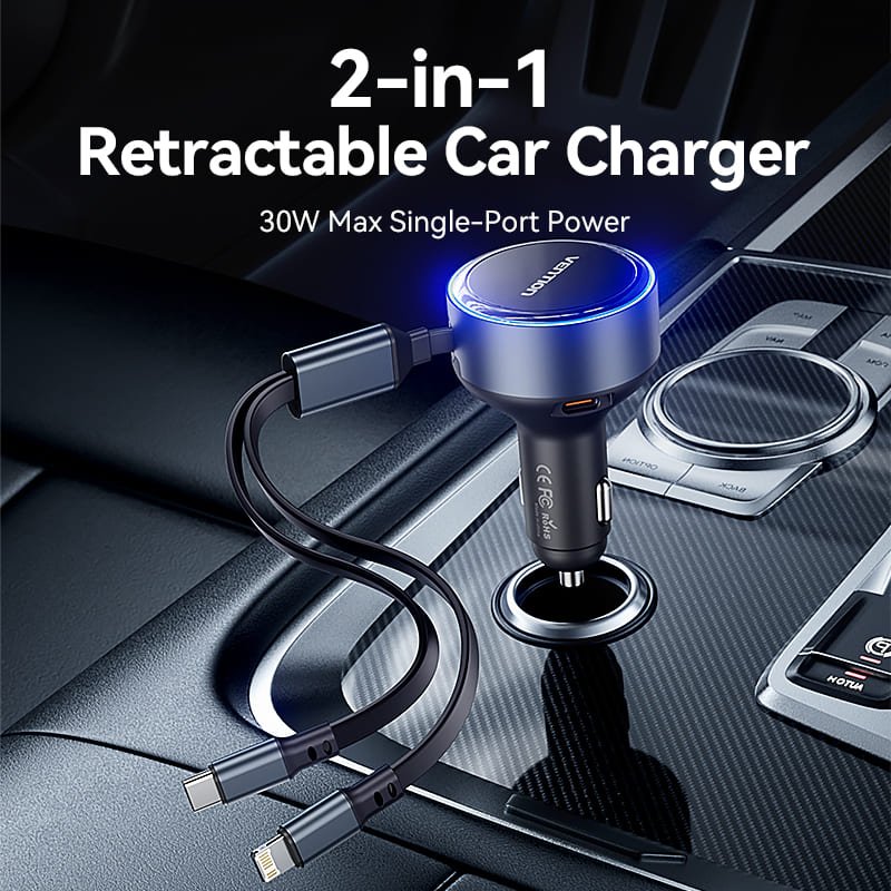 Vention Car Charger with Built-In Cable