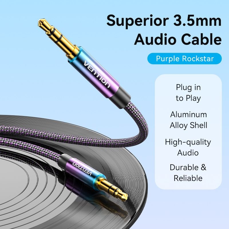 Vention Cotton Braided 3.5mm Male to Male Audio Cable 0.5/1/1.5/2/3/5M Purple Aluminum Alloy Type