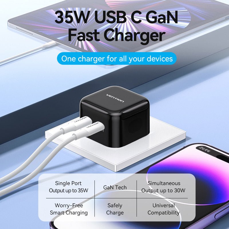 Vention 2-Port USB(C+C) GaN Charger (35W/35W) EU-Plug