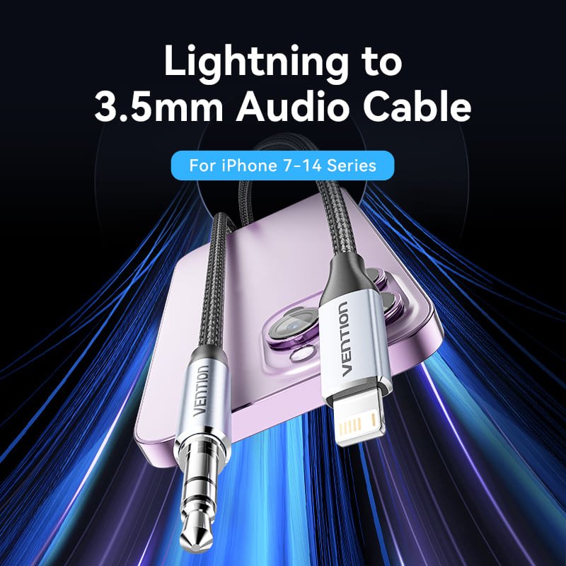 Vention Cotton Braided Lightning Male to 3.5MM Male Cable Aluminum Alloy Type