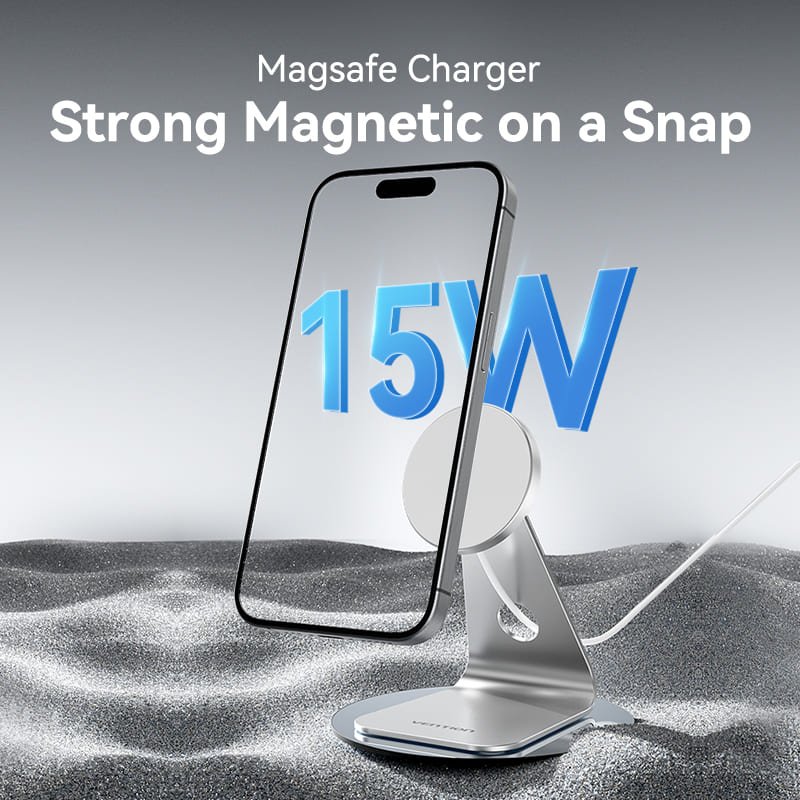 Vention 15W Magnetic Wireless Charger Stand with MagSafe 1M Silver