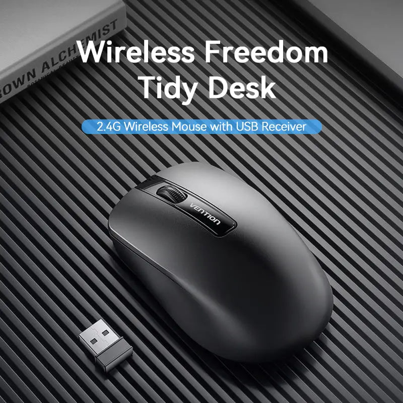 Vention 3-Button Wireless Computer Mouse with USB Receiver Black