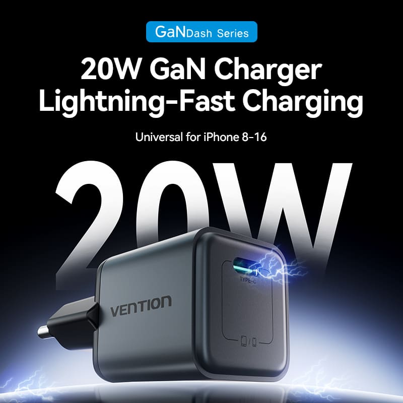 Vention 1-Port USB-C GaN Charger 20W EU-Plug
