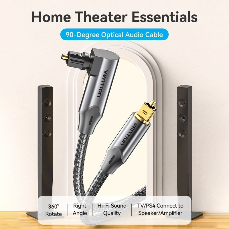Vention 90-Degree Optical Audio Cable 0.5/1/1.5/2/3/5/10M Black Aluminum Alloy Type