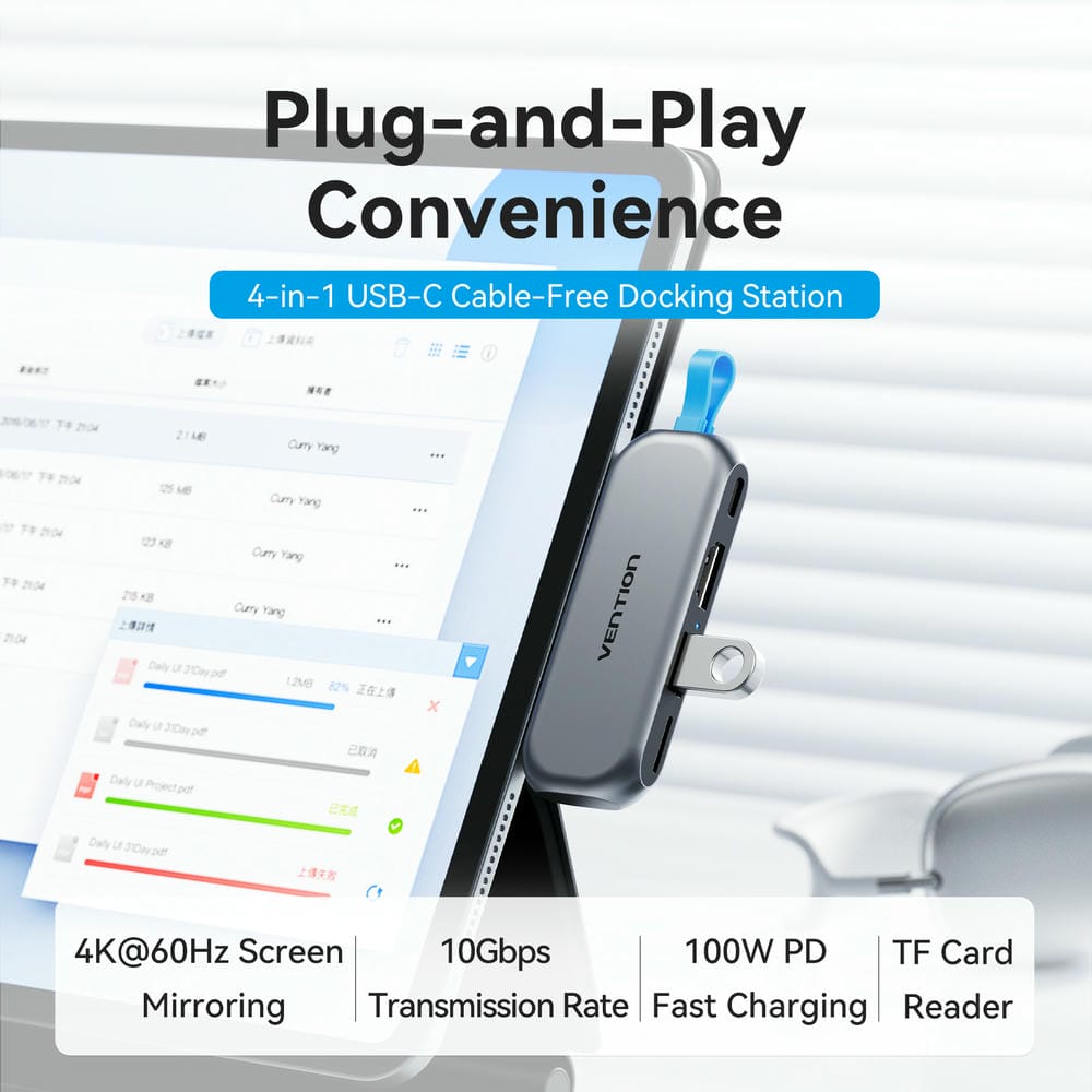 Vention 4-in-1 USB-C Cable-Free Docking Station