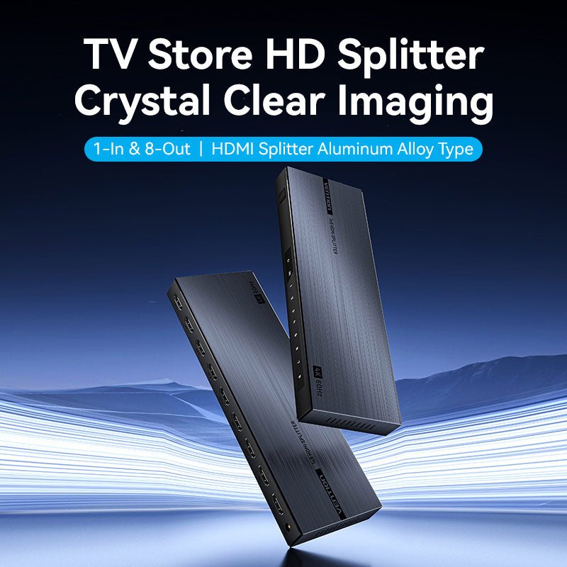 Vention 1-In & 8-Out HDMI™ Splitter 4K@60Hz Black Aluminum Alloy Type EU Standard
