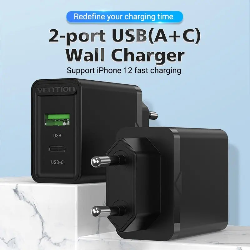 Vention 2-Port USB(A+C) Wall Charger (18W/20W) EU-Plug