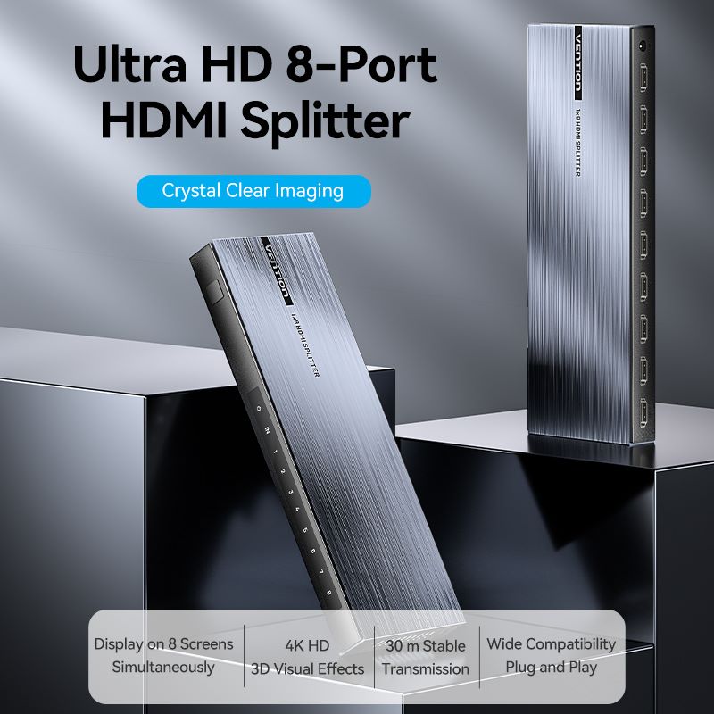 Vention 4K 1x8 HDMI™ Splitter Black Aluminum Alloy Type EU Standard