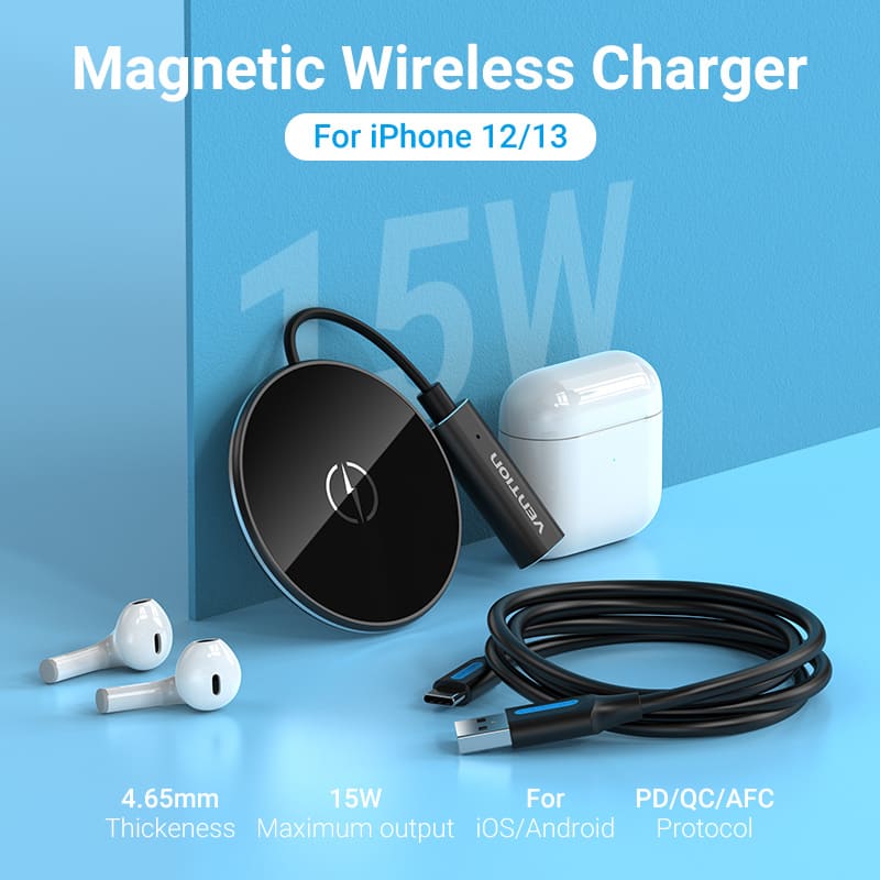 Vention Magnetic Wireless Charger 15W Ultra-thin Mirrored Surface Type 0.05M