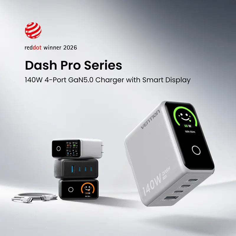 DASH PRO 140W 4-Port GaN5.0 Charger with Smart Display