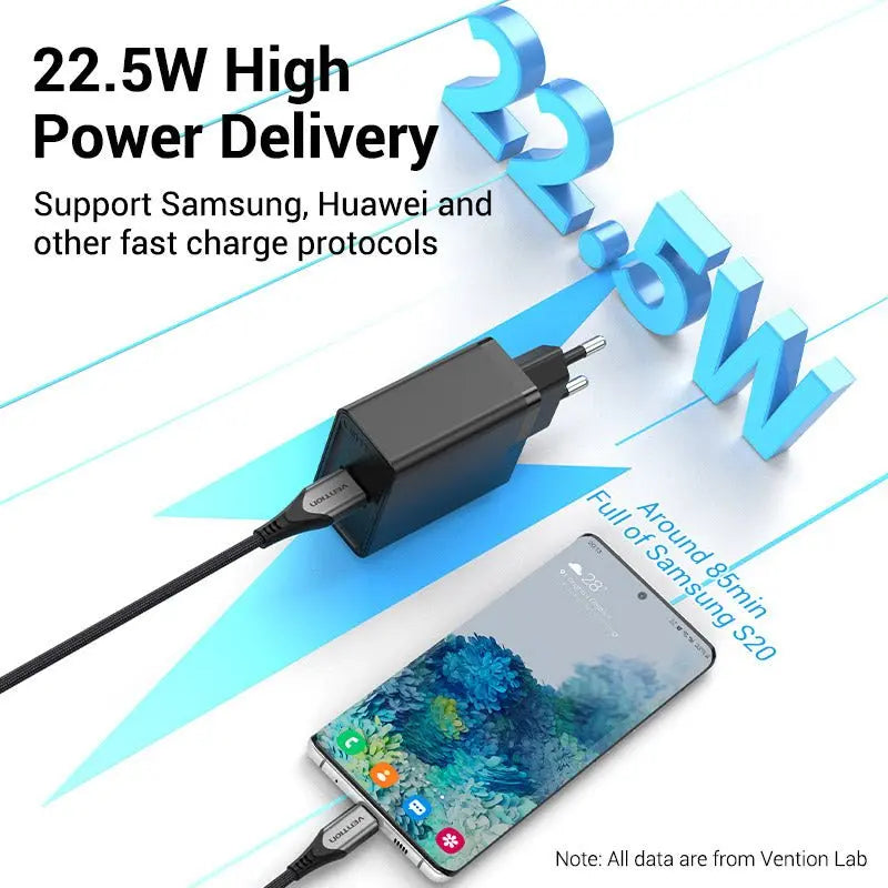 Vention 1-Port USB Wall Charger 22.5W EU-Plug