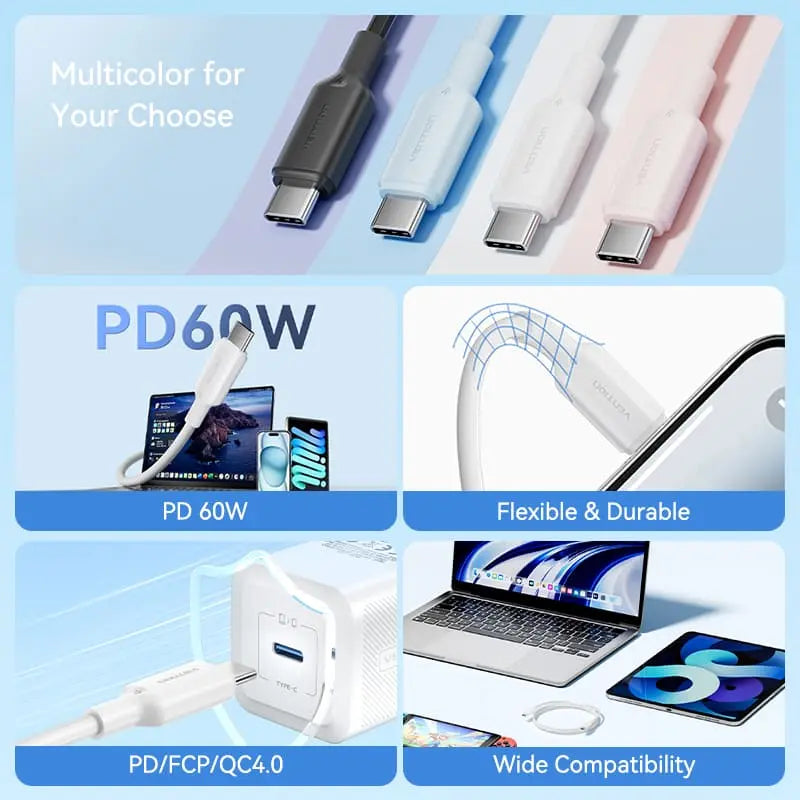 Vention USB 2.0 Type-C Male to Type-C Male 3A Cable PVC Type