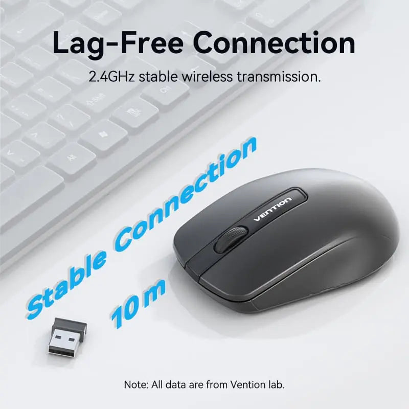 Vention 3-Button Wireless Computer Mouse with USB Receiver Black